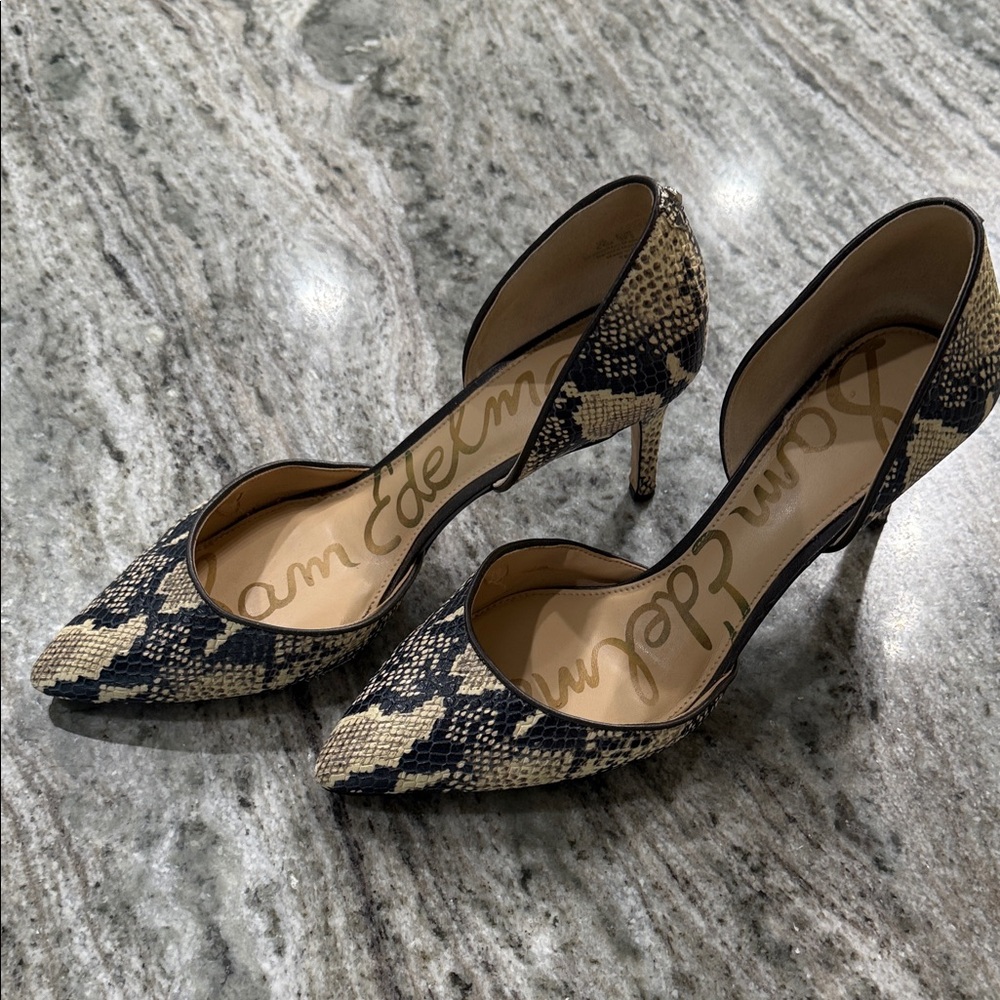 Sam Edelman D’orsay Snakeskin Heels - Black and Cream. 3” heel.